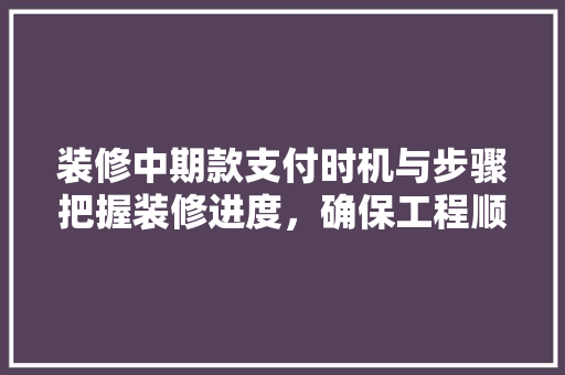 装修中期款支付时机与步骤把握装修进度，确保工程顺利进行