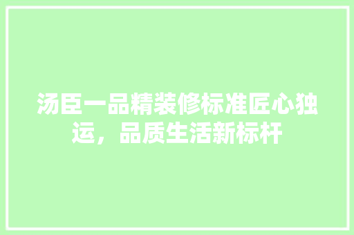 汤臣一品精装修标准匠心独运，品质生活新标杆