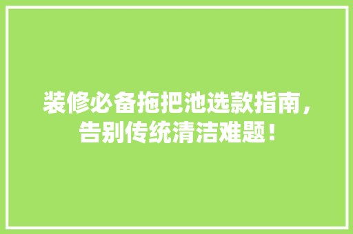 装修必备拖把池选款指南，告别传统清洁难题！