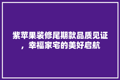 紫苹果装修尾期款品质见证，幸福家宅的美好启航
