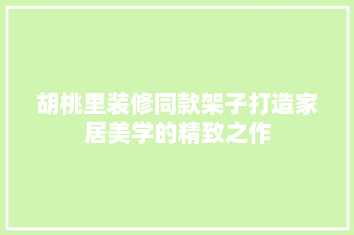 胡桃里装修同款架子打造家居美学的精致之作