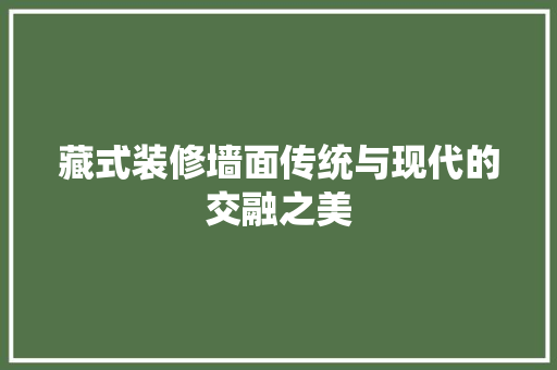 藏式装修墙面传统与现代的交融之美
