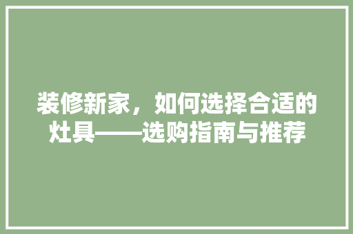 装修新家，如何选择合适的灶具——选购指南与推荐