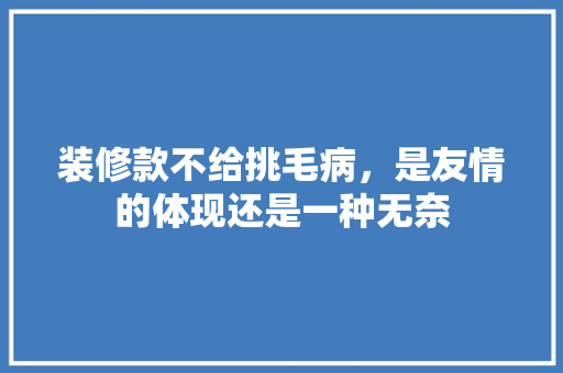 装修款不给挑毛病，是友情的体现还是一种无奈