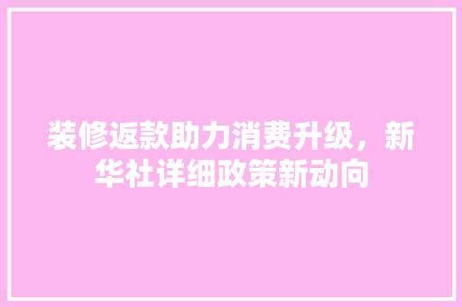 装修返款助力消费升级，新华社详细政策新动向