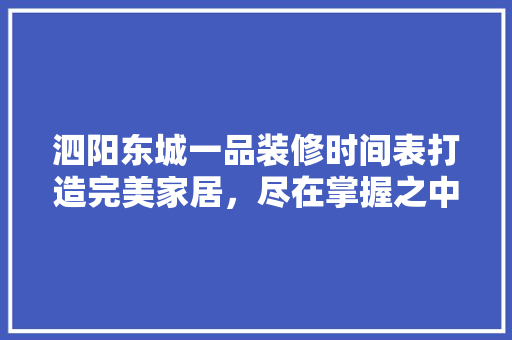泗阳东城一品装修时间表打造完美家居，尽在掌握之中