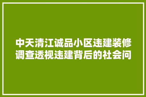 中天清江诚品小区违建装修调查透视违建背后的社会问题