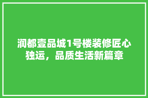 润都壹品城1号楼装修匠心独运，品质生活新篇章