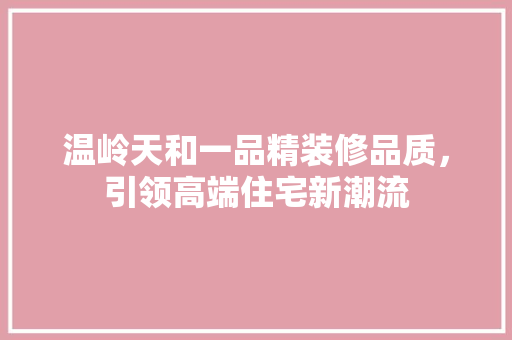 温岭天和一品精装修品质，引领高端住宅新潮流