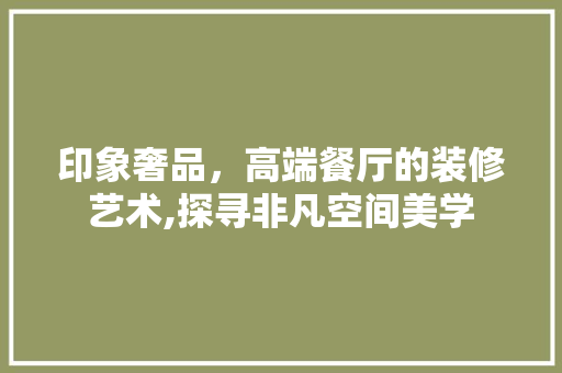 印象奢品，高端餐厅的装修艺术,探寻非凡空间美学