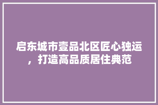 启东城市壹品北区匠心独运，打造高品质居住典范