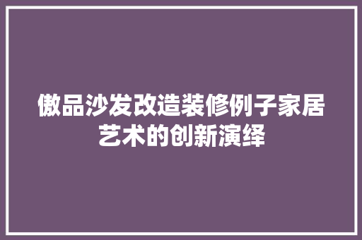 傲品沙发改造装修例子家居艺术的创新演绎
