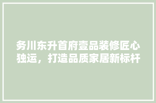 务川东升首府壹品装修匠心独运，打造品质家居新标杆