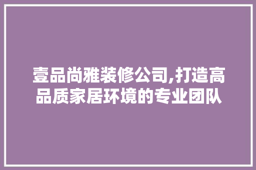 壹品尚雅装修公司,打造高品质家居环境的专业团队