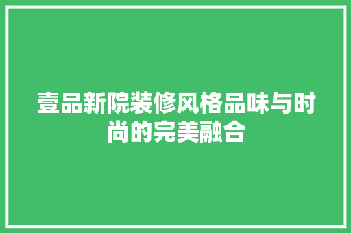 壹品新院装修风格品味与时尚的完美融合