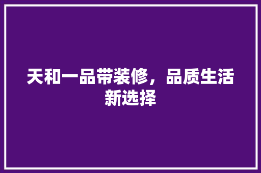 天和一品带装修，品质生活新选择