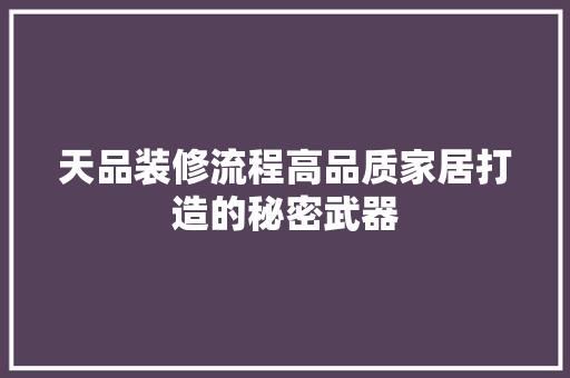 天品装修流程高品质家居打造的秘密武器