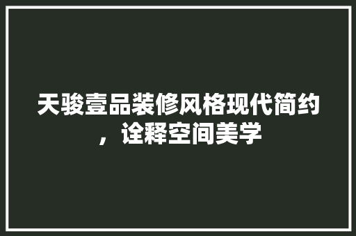天骏壹品装修风格现代简约，诠释空间美学
