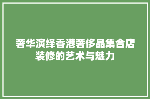 奢华演绎香港奢侈品集合店装修的艺术与魅力