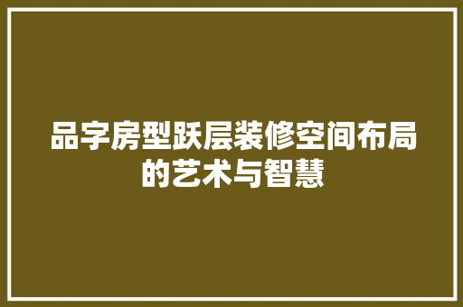 品字房型跃层装修空间布局的艺术与智慧
