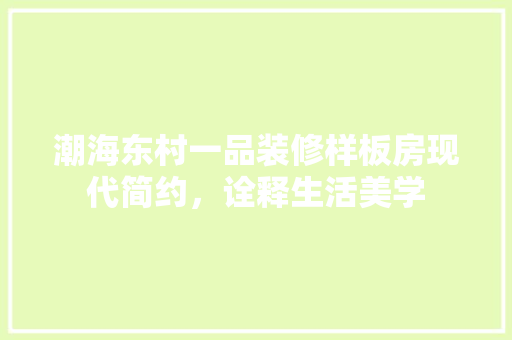 潮海东村一品装修样板房现代简约，诠释生活美学