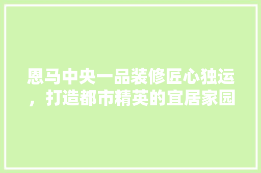 恩马中央一品装修匠心独运，打造都市精英的宜居家园