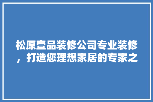 松原壹品装修公司专业装修，打造您理想家居的专家之选
