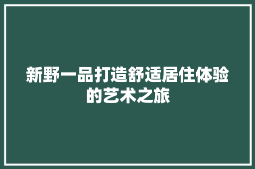 新野一品打造舒适居住体验的艺术之旅
