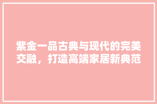 紫金一品古典与现代的完美交融，打造高端家居新典范