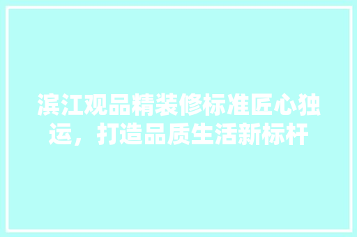 滨江观品精装修标准匠心独运，打造品质生活新标杆