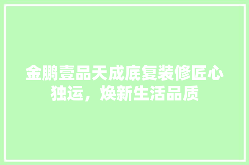 金鹏壹品天成底复装修匠心独运，焕新生活品质