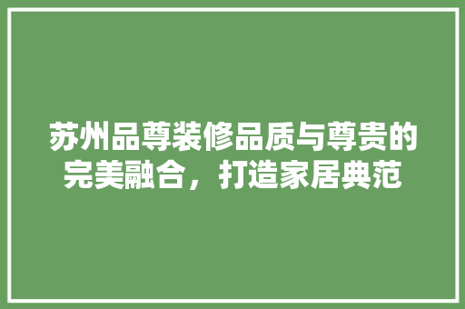 苏州品尊装修品质与尊贵的完美融合，打造家居典范