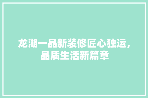 龙湖一品新装修匠心独运，品质生活新篇章