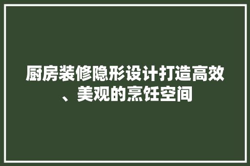 厨房装修隐形设计打造高效、美观的烹饪空间