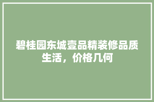 碧桂园东城壹品精装修品质生活，价格几何