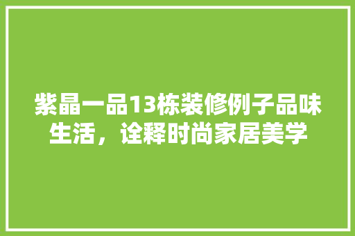 紫晶一品13栋装修例子品味生活，诠释时尚家居美学