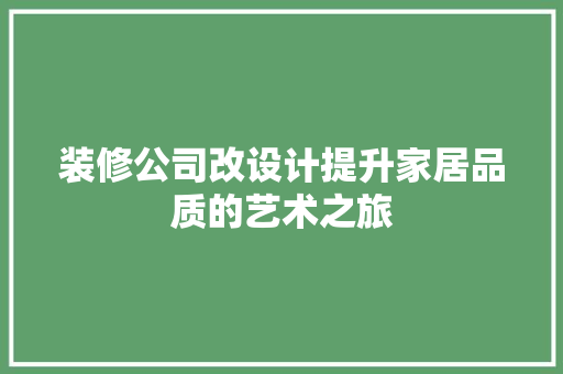 装修公司改设计提升家居品质的艺术之旅