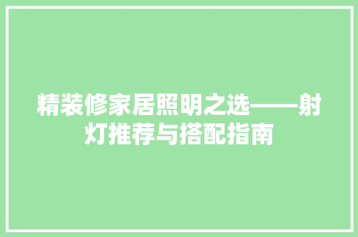 精装修家居照明之选——射灯推荐与搭配指南