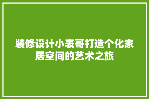 装修设计小表哥打造个化家居空间的艺术之旅