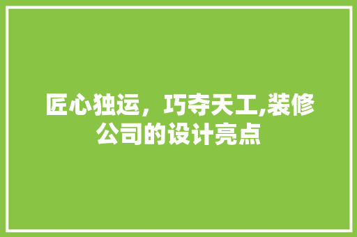 匠心独运，巧夺天工,装修公司的设计亮点