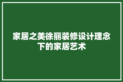 家居之美徐丽装修设计理念下的家居艺术