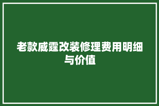 老款威霆改装修理费用明细与价值