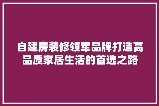 自建房装修领军品牌打造高品质家居生活的首选之路