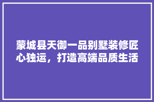 蒙城县天御一品别墅装修匠心独运，打造高端品质生活