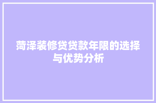 菏泽装修贷贷款年限的选择与优势分析