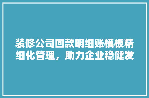 装修公司回款明细账模板精细化管理，助力企业稳健发展