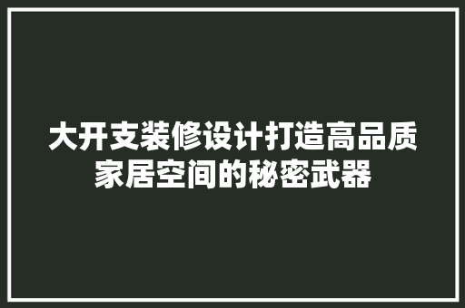 大开支装修设计打造高品质家居空间的秘密武器