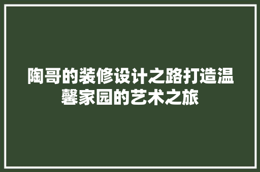 陶哥的装修设计之路打造温馨家园的艺术之旅