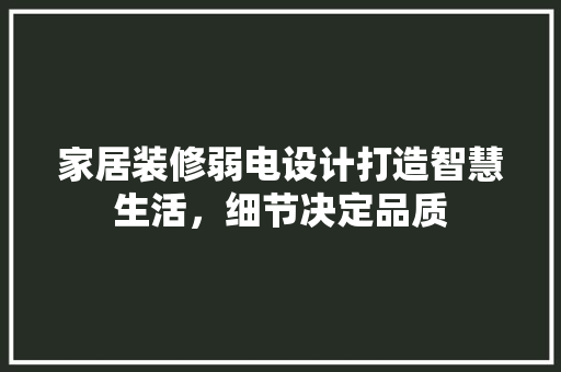 家居装修弱电设计打造智慧生活，细节决定品质