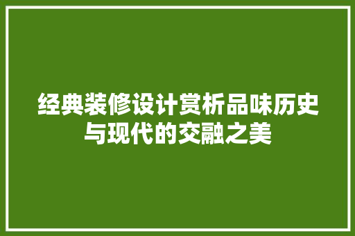 经典装修设计赏析品味历史与现代的交融之美